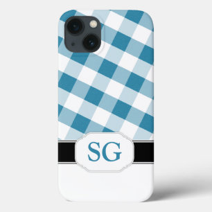 Blue Gingham Monogram Case-Mate iPad 2/3/4 iPhone 13 Hülle