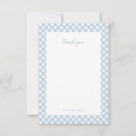 Blue Gingham niedliche personalisierte Babydusche Dankeskarte