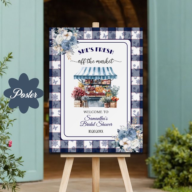 Blue Gingham Off the Market Bridal Shower  Poster (Von Creator hochgeladen)