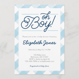 Blue Gingham "Oh Boy" Baby Shower Einladungen