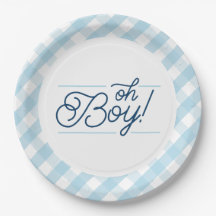Blue Gingham "Oh Boy" Baby Showpaper Teller