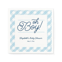 Blue Gingham "Oh Boy" Babydusche Napkins