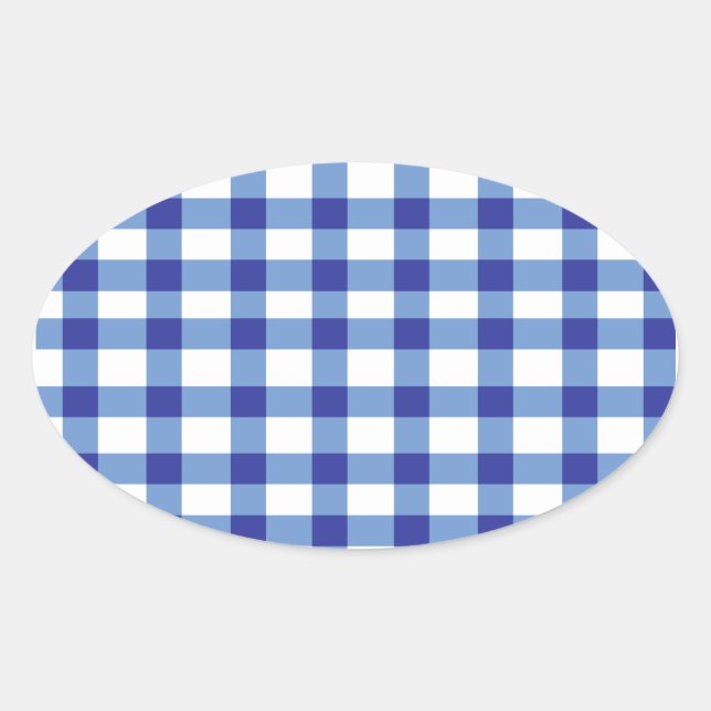 Blue Gingham Ovaler Aufkleber (Vorderseite)