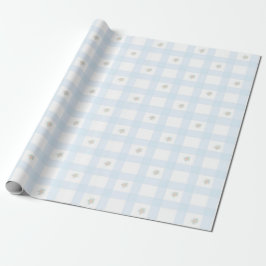 Blue Gingham Pattern Floral Cartoon Party Supplies Geschenkpapier