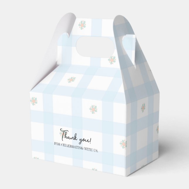 Blue Gingham Pattern Floral Cartoon Party Supplies Geschenkschachtel (Rückseite)
