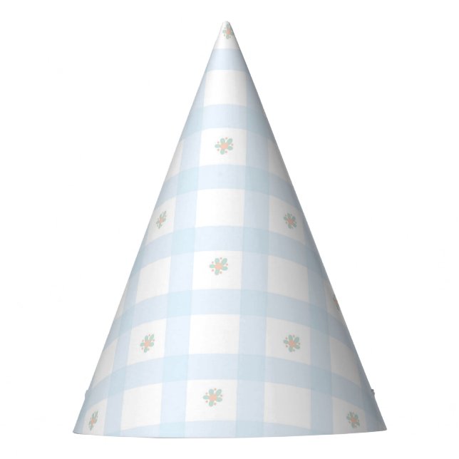Blue Gingham Pattern florale CartoonParty-Lieferun Partyhütchen (Vorderseite)