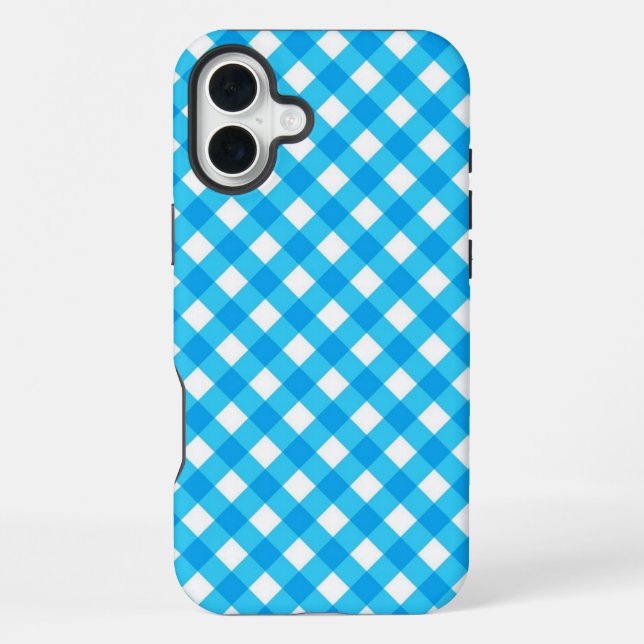 Blue Gingham Pattern iPhone 16 Plus Hülle (Rückseite)