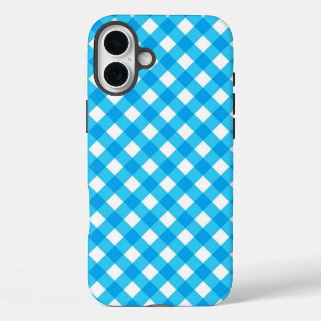 Blue Gingham Pattern iPhone 16 Plus Hülle (Rückseite)