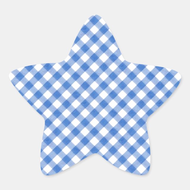 Blue Gingham Pattern Stern-Aufkleber (Vorderseite)