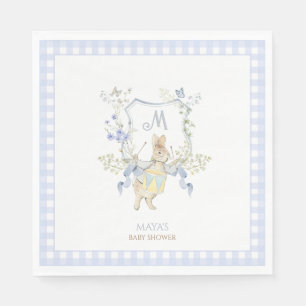 Blue Gingham Peter die Rabbit Monogram Baby Dusche Serviette