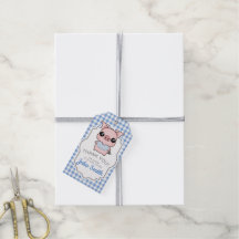 Blue Gingham Piggy Baby Dusche Vielen Dank