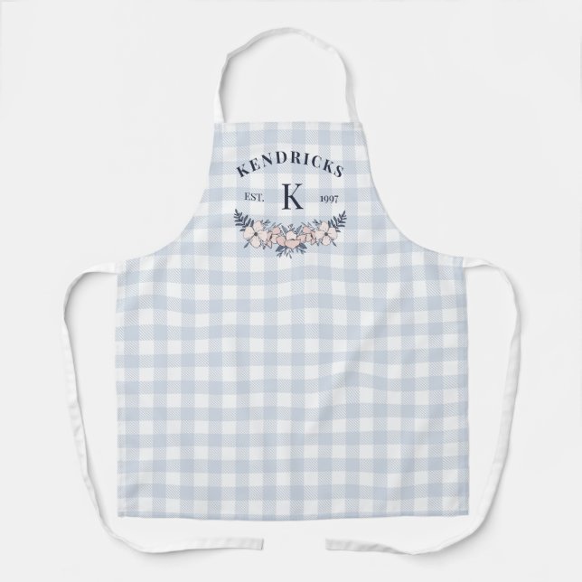 Blue Gingham Pink Floral Schürze (Vorderseite)