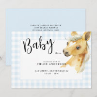 Blue Gingham Pony Baby Shower Einladung