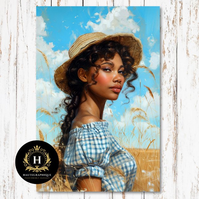 Blue Gingham Prairie Girl Landschaft Seidenpapier (Von Creator hochgeladen)