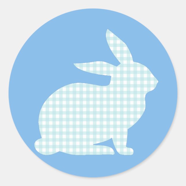 Blue Gingham Rabbit Runder Aufkleber (Vorderseite)