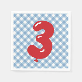 Blue Gingham Red Number 3 Napkin Serviette