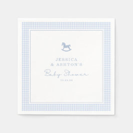 Blue Gingham Rocking Horse Baby Show Napkin Serviette