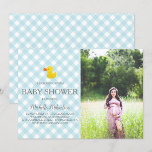 Blue Gingham Rubber Duckie Baby Duckie Foto Einladung