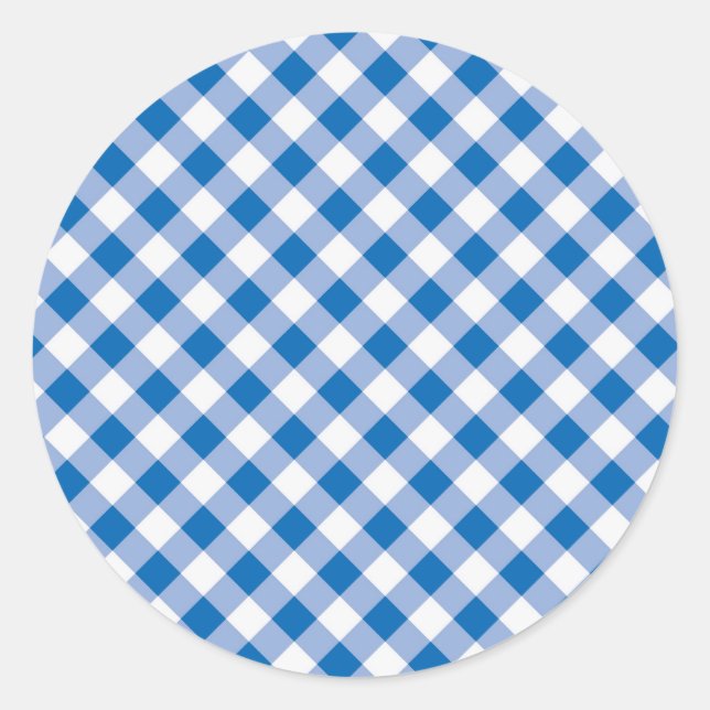 Blue Gingham Runder Aufkleber (Vorderseite)