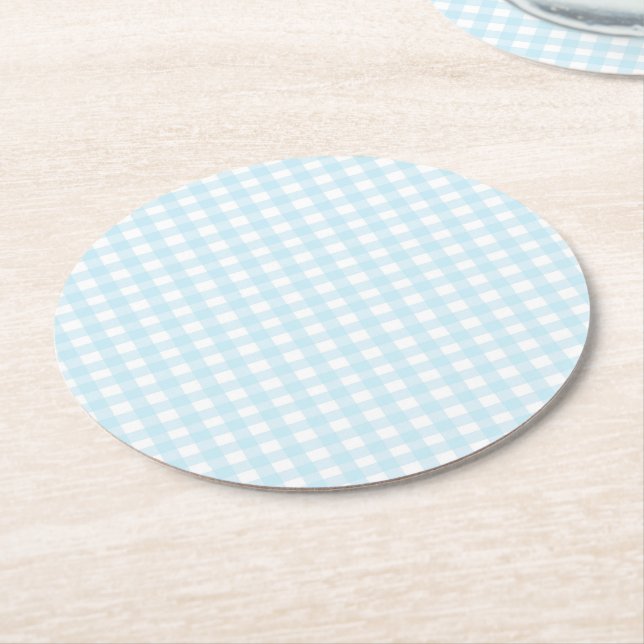 Blue Gingham Runder Pappuntersetzer (Angewinkelt)