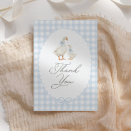Blue Gingham Silly Goose Baby Shower Dankeskarte