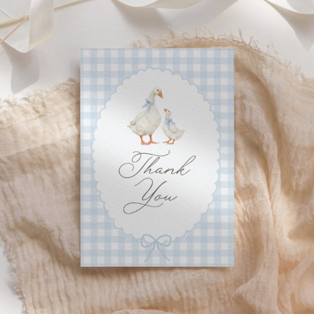 Blue Gingham Silly Goose Baby Shower Dankeskarte (Von Creator hochgeladen)