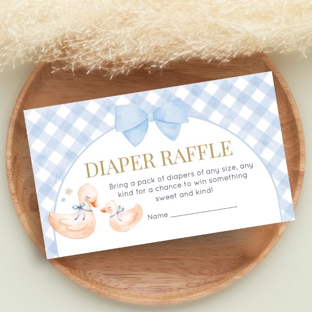 Blue Gingham Silly Goose Baby Shower Diaper Raffle Begleitkarte (Little Silly Goose Baby Shower Diaper Raffle)