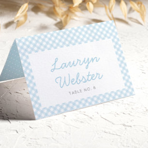 Blue Gingham simple boy baby Dusche Platzkarte Tischnummer