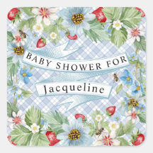 Blue Gingham Strawberry Berry Baby to Bee Shower
