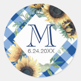 Blue Gingham Sunflower Vielen Dank Runder Aufkleber