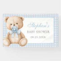 Blue Gingham Teddy Bear Baby Shower