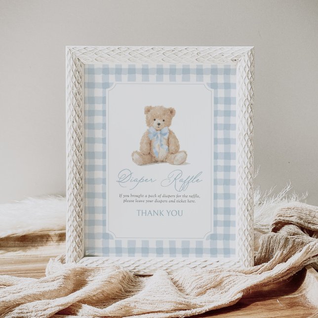 Blue Gingham Teddy Bear Baby Shower Diaper Raffle Poster (Von Creator hochgeladen)