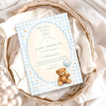 Blue Gingham Teddy Bear Baby Shower