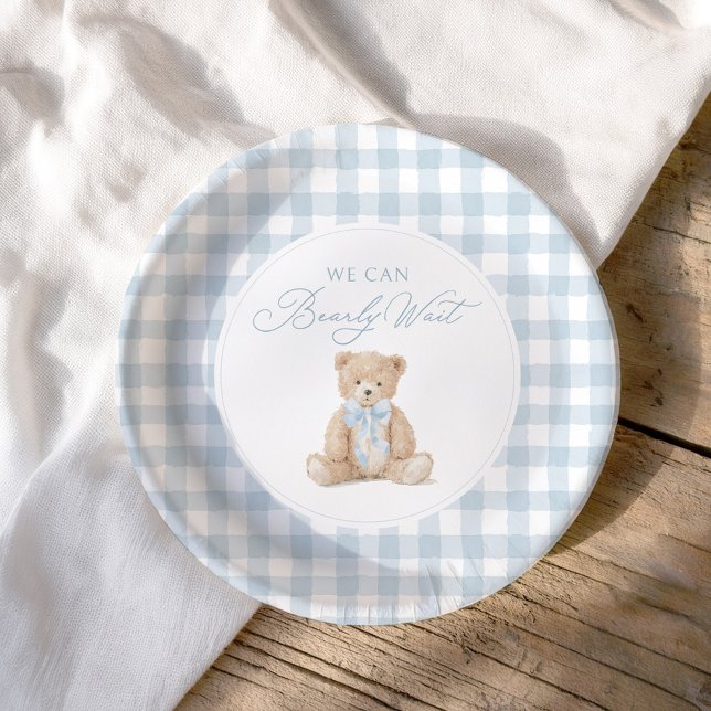 Blue Gingham Teddy Bear Baby Shower Pappteller (Von Creator hochgeladen)