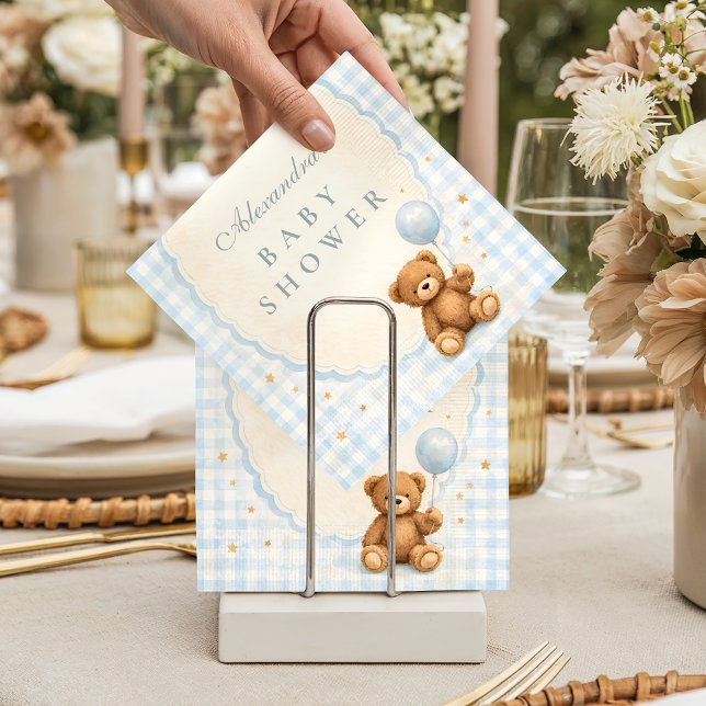 Blue Gingham Teddy Bear Baby Shower Serviette (Von Creator hochgeladen)