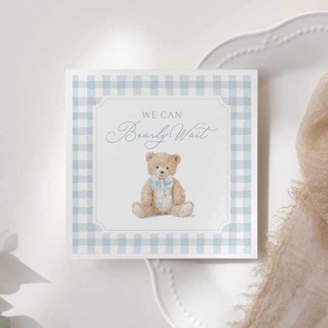 Blue Gingham Teddy Bear Baby Shower Serviette (Von Creator hochgeladen)