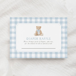 Blue Gingham Teddy Bear Diaper Raffle Ticket Begleitkarte
