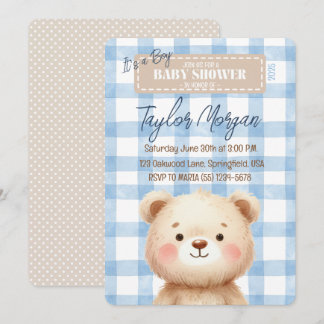Blue Gingham Teddy Bear Einladung