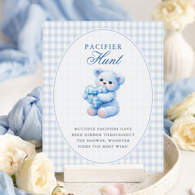 Blue Gingham Teddy Bear Neutral Baby Shower Poster (Von Creator hochgeladen)
