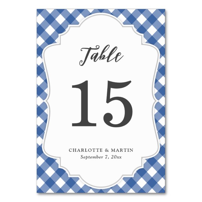 Blue Gingham Tischnummer Card (Vorderseite)