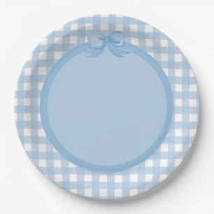 Blue Gingham und Bow Party Plate Pappteller
