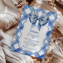 Blue Gingham und Bow Raffle Diapper Enclos Begleitkarte