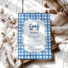 Blue Gingham und Bow Raffle Diapper Enclos Begleitkarte