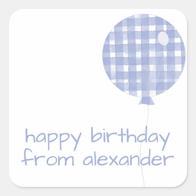 Blue Gingham Watercolor Balloon Aufkleber (Vorderseite)