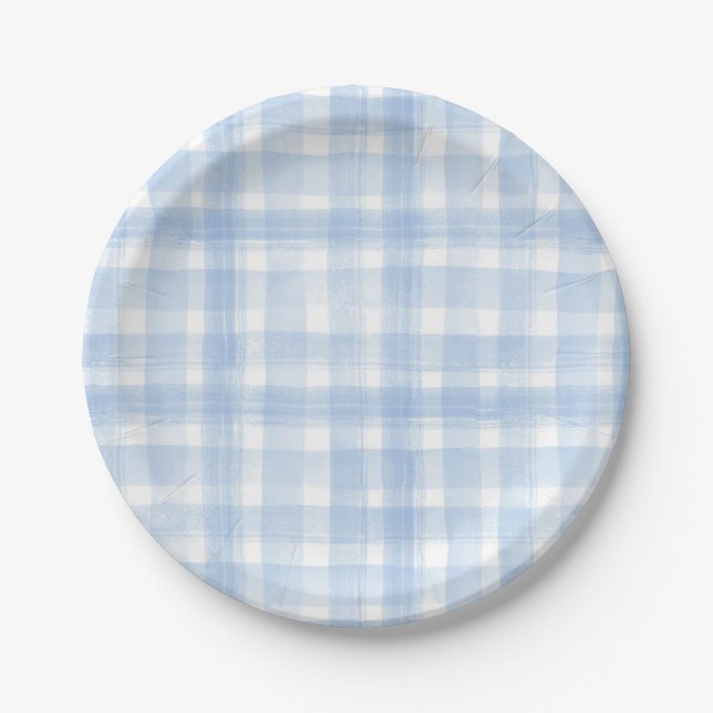 Blue Gingham Watercolor Paper Teller (Vorderseite)