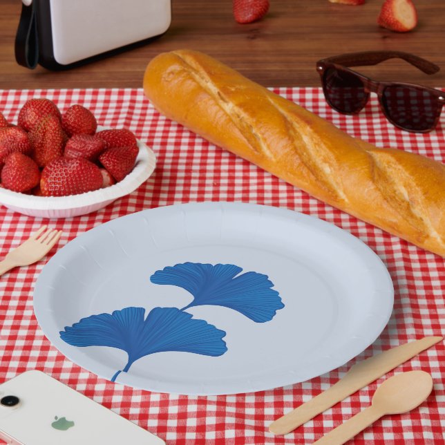 Blue Ginkgo Leaf individuell anpassbare Hintergrun Pappteller (Picknick)