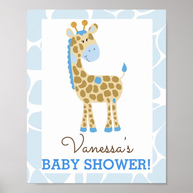 Blue Giraffe Baby Duschzeichen Poster (Vorne)
