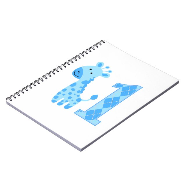 Blue Giraffe Erster Geburtstag Notizblock (Linke Seite)