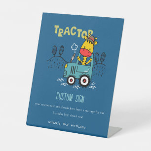 Blue Giraffe Farm Traktor Custom Geburtstagsparty Sockelschild