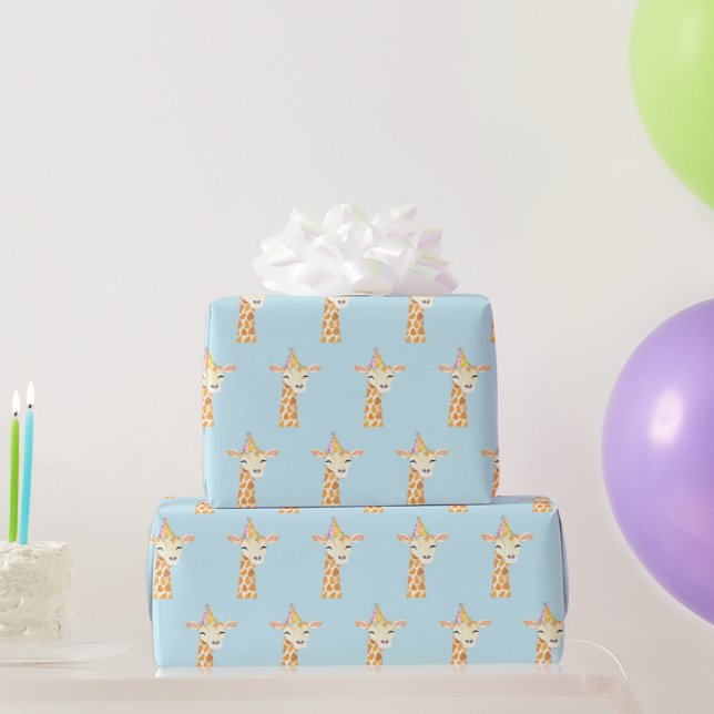 Blue Giraffe Geburtstagsparty Geschenkpapier (Partygeschenke)